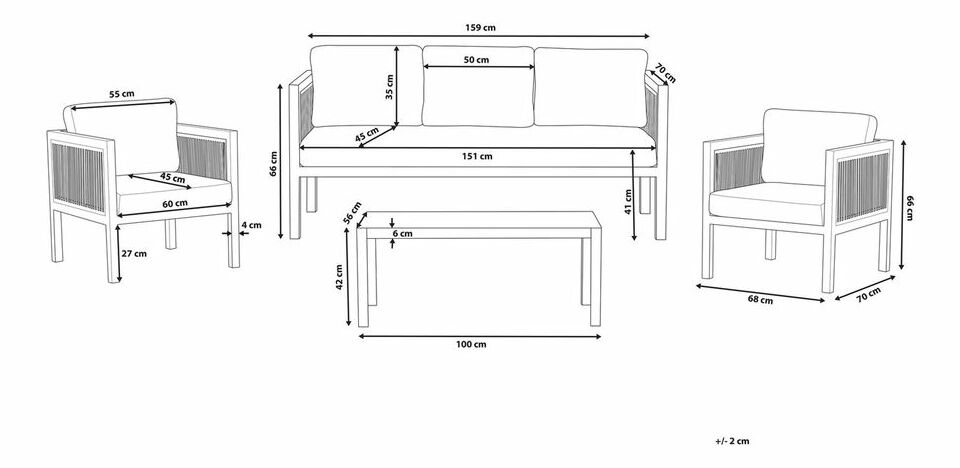 Vrtni set BORO (bijela + smeđa) (za 5 osoba)