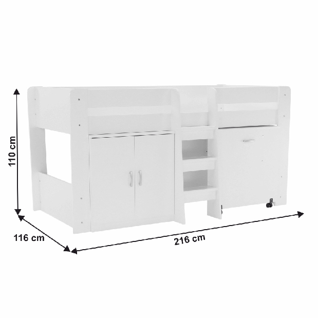 Pat pentru copii combinat 90 cm Flann (alb)