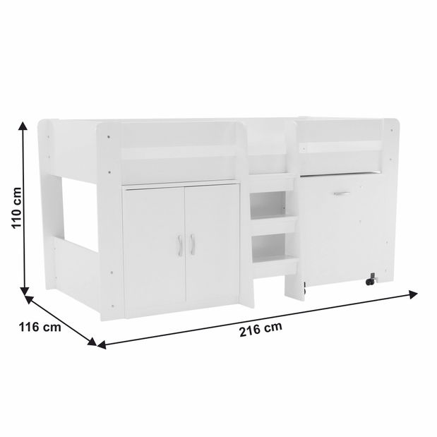 Detská kombinovaná posteľ 90 cm Flann (biela)
