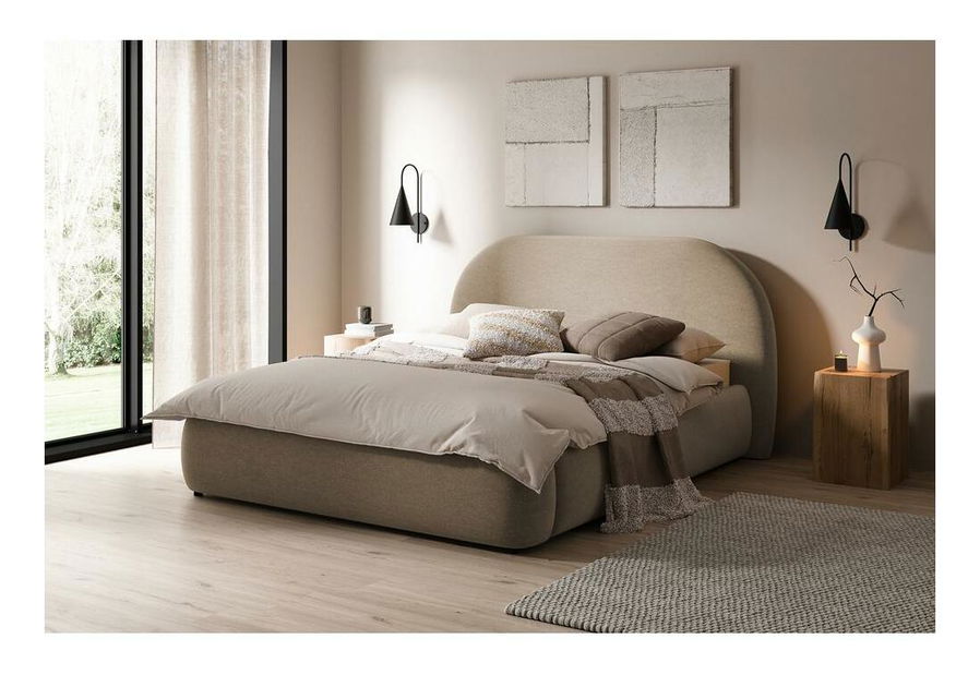 Franciaágy 140 cm Olivo P (ágyráccsal) (tárolóhellyel) (közepes bézs + fekete)