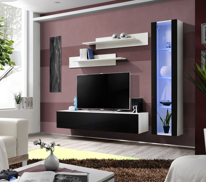 Obývacia stena Ferryhill 23 WS FY G2 (s osvetlením) (biela + lesk čierny)