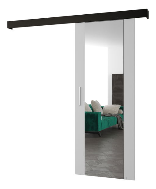 Posuvné dvere 90 cm Sharlene II (biela matná + čierna matná + strieborná) (so zrkadlom)