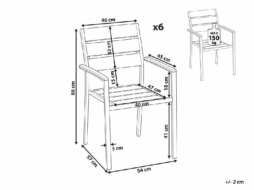 Set vrtnih stolica (6 kom.) Valero (svijetlo drvo) 