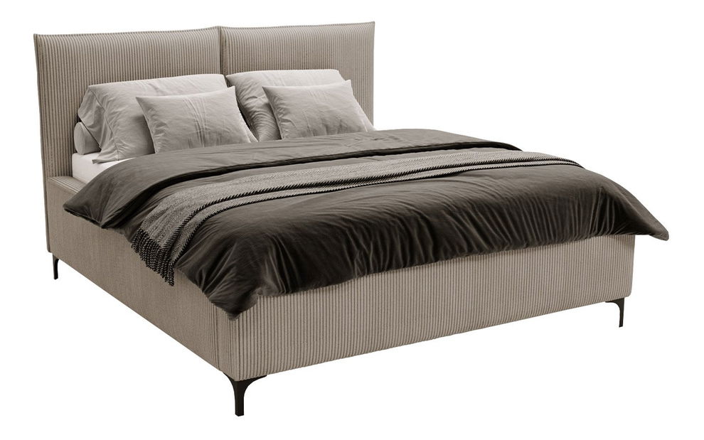 Pat matrimonial 140 cm Camtana (Bej + Negru) (cu somieră) (cu sp. depozitare)