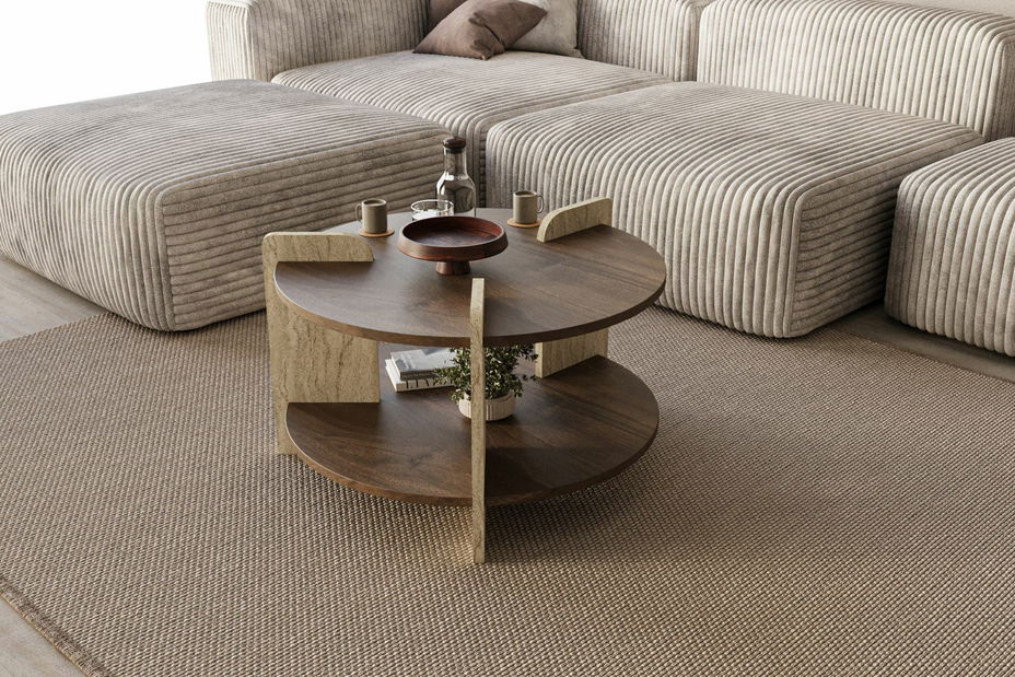 Konferenčný stolík Oaly 1 (travertín + orech)