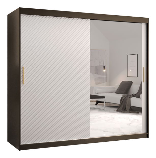 Šatníková skriňa so zrkadlom 250 cm Riana Slimo 2 250 (čierna + biela matná)