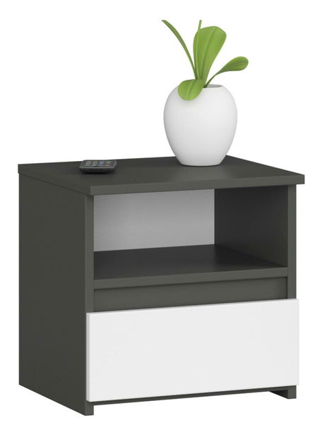 Nočný stolík Crispian (grafit sivý + biela)