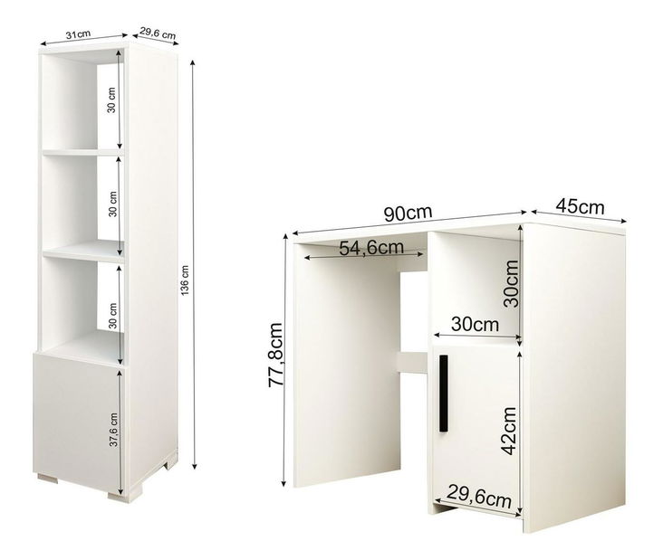 PC asztal regállal Kankan (fehér)