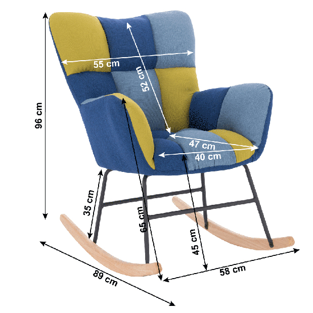 Dizajnerska fotelja za ljuljanje Kerem (plava + zelena)