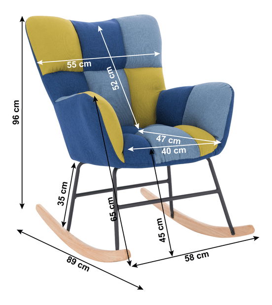 Dizajnové hojdacie kreslo Kerem (modrá + zelená)