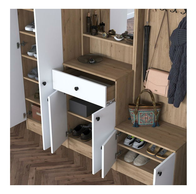 Mobilier hol Pixie 2 (nuc + alb) (cu oglindă)