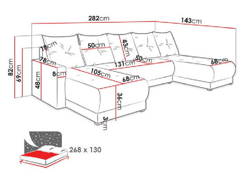 Széthúzható kanapé tárolóhellyel Jasmine U (Lux 01 + Lux 26)