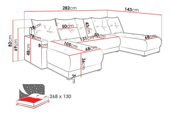 Canapea extensibilă cu sp. depozitare Jasmine U (Lux 29)