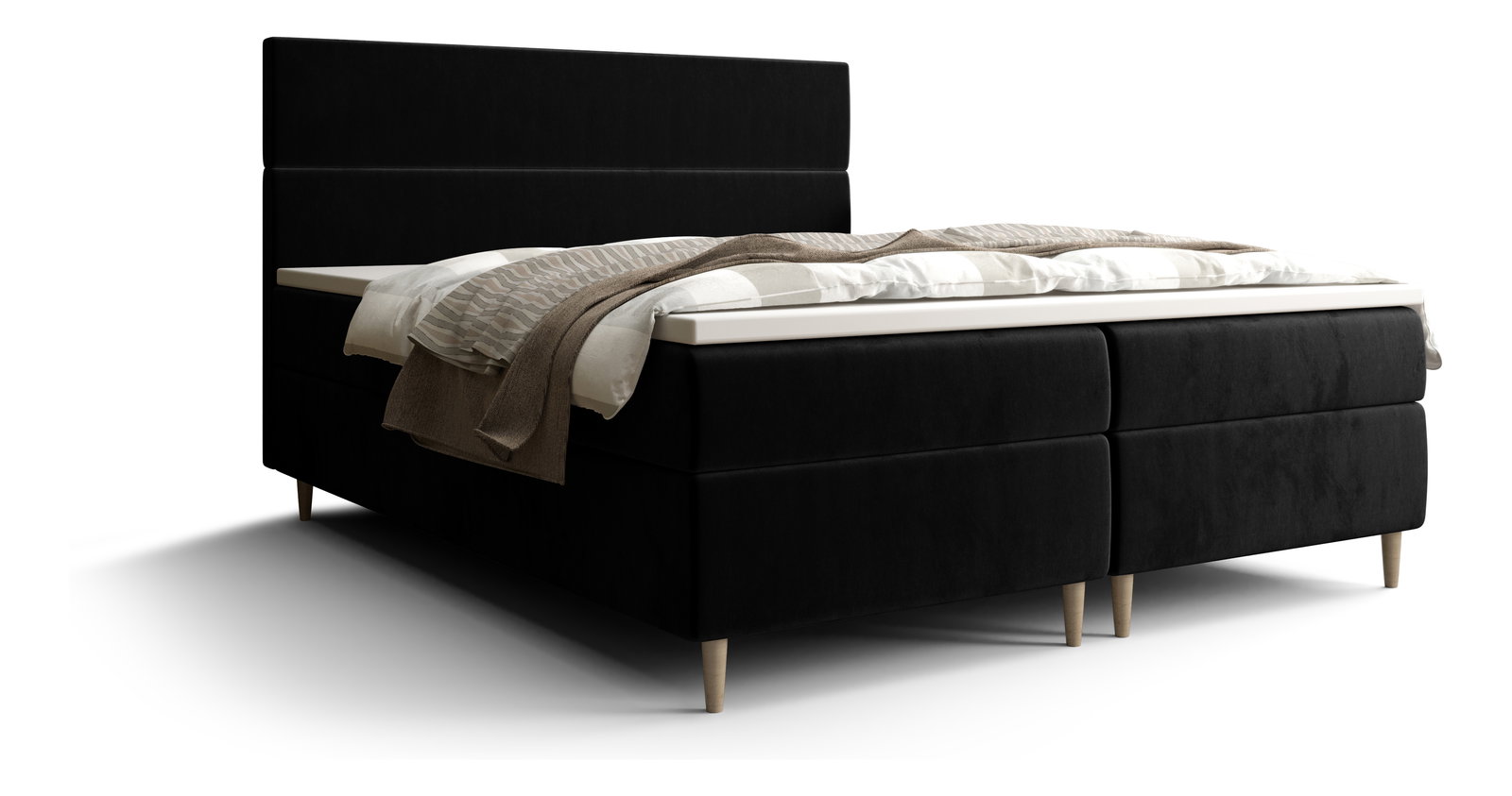 Pat matrimonial Boxspring 140 cm Flu (negru) ( cu saltea și sp. depozitare)