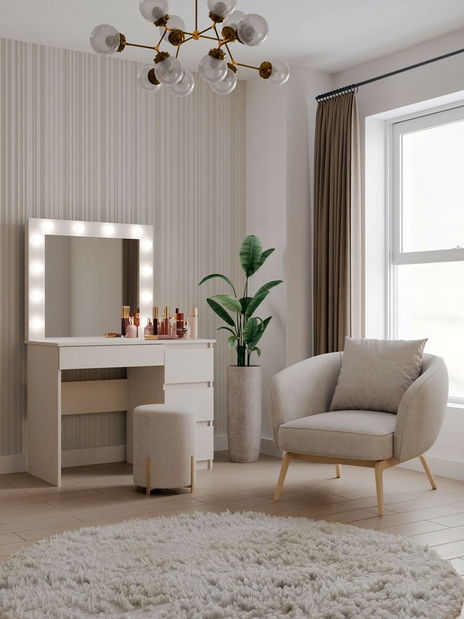 Toaletný stolík Micras 2 (kašmír) (P) (so zrkadlom) (s LED osvetlením)