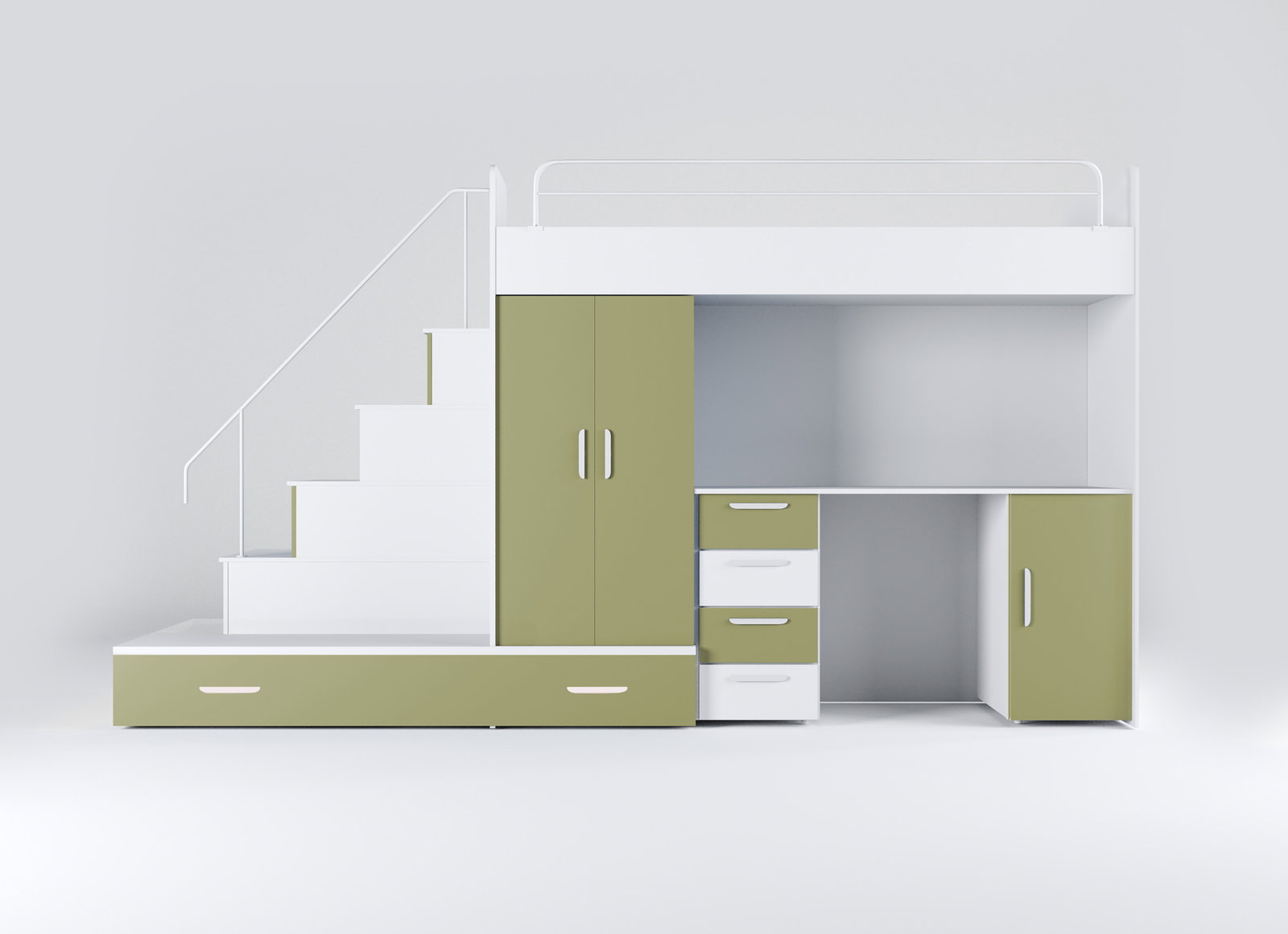 Dječji krevet Ruby V (bijela + maslinasto zelena) (s podnicom)