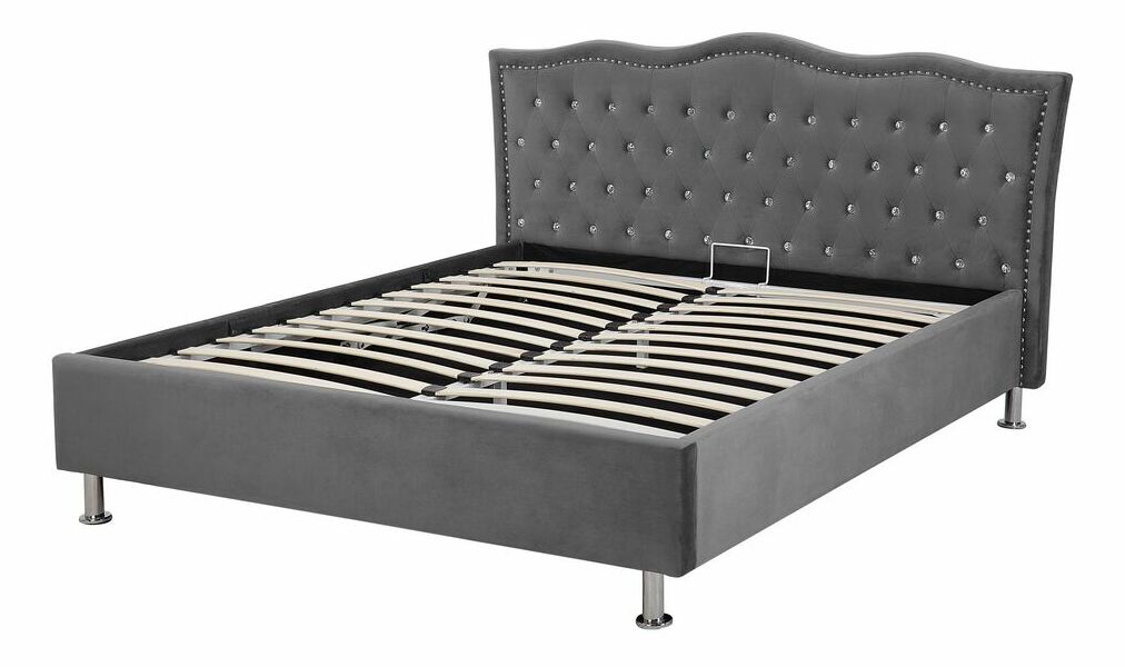 Franciaágy 140 cm MATH (ágyráccsal) (sötétszürke bársony)