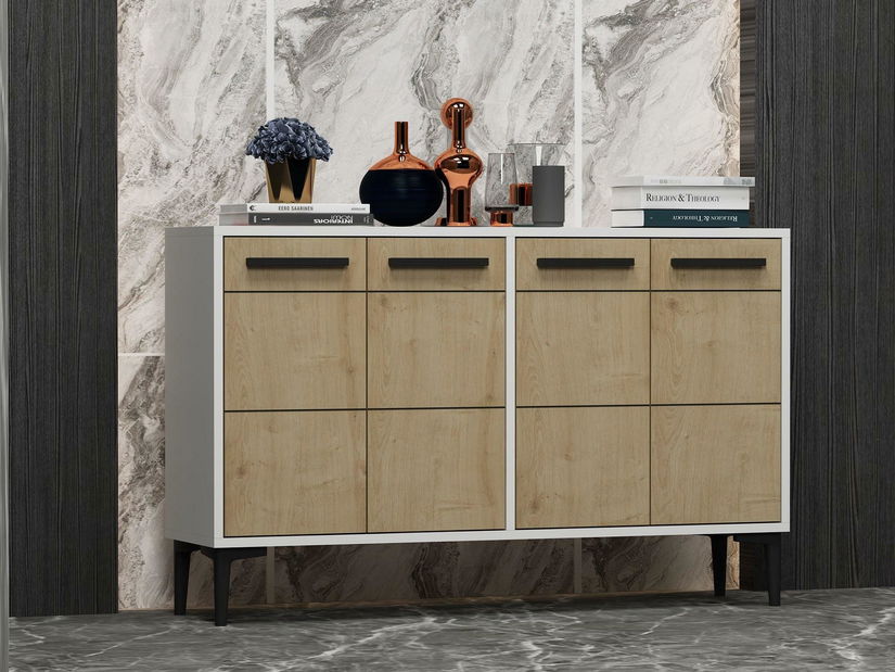 Comodă Daduko (alb + stejar zafir) 