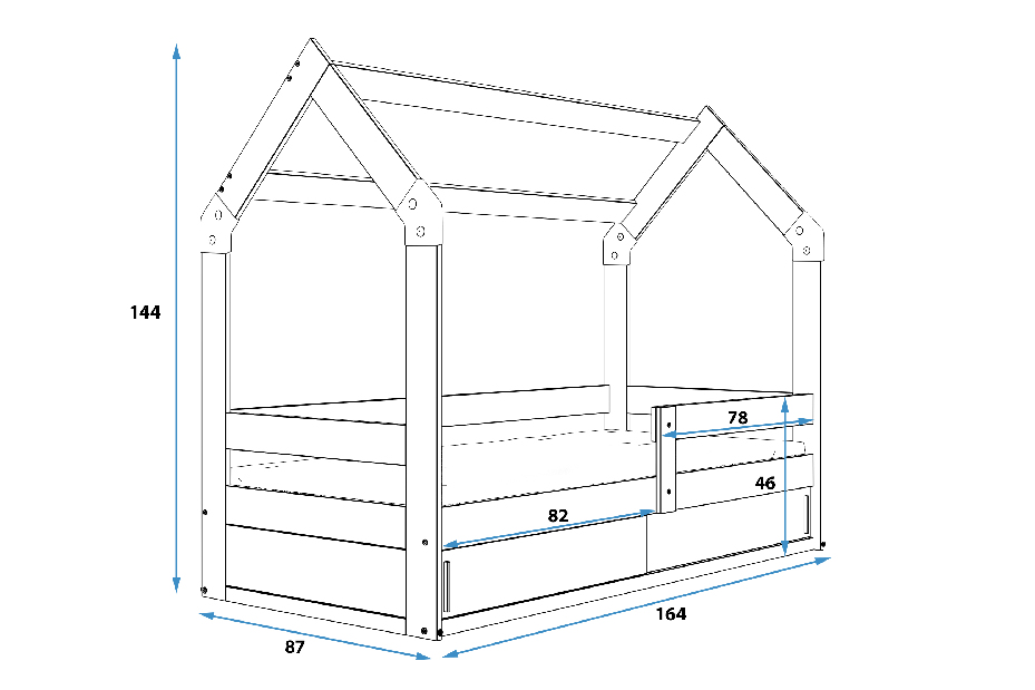 Detská posteľ 80 cm Dormo (borovica + biela) (s roštom, matracom a úl. priestorom)