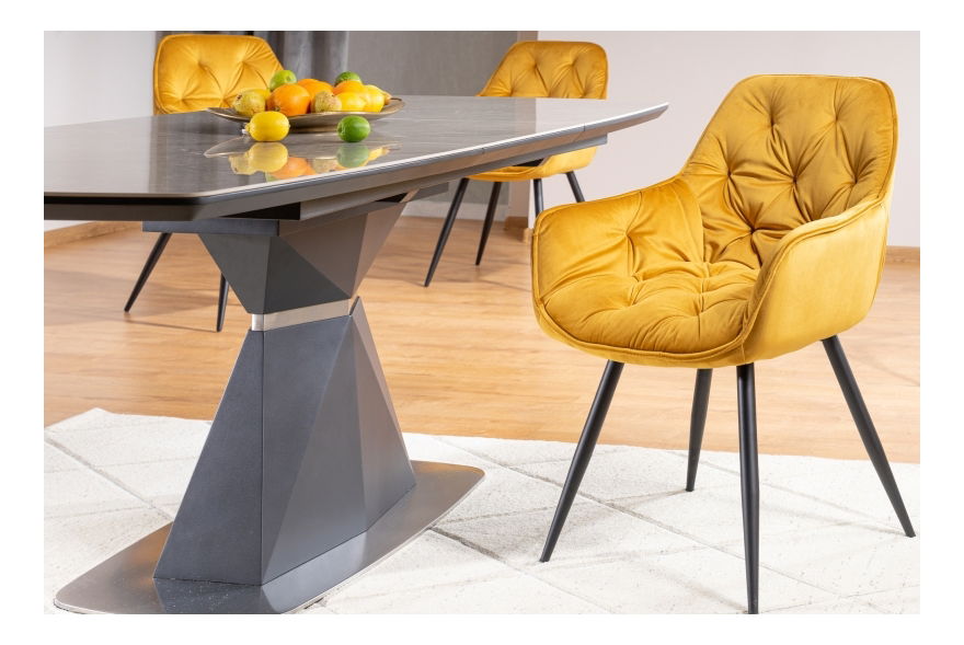 Masă de sufragerie extensibilă 160-210 cm Cecelia (gri + negru) (pentru 8 și mai multe persoane)