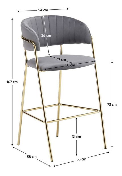 Barová stolička Dasmona 2 (sivohnedá + gold chróm zlatý)