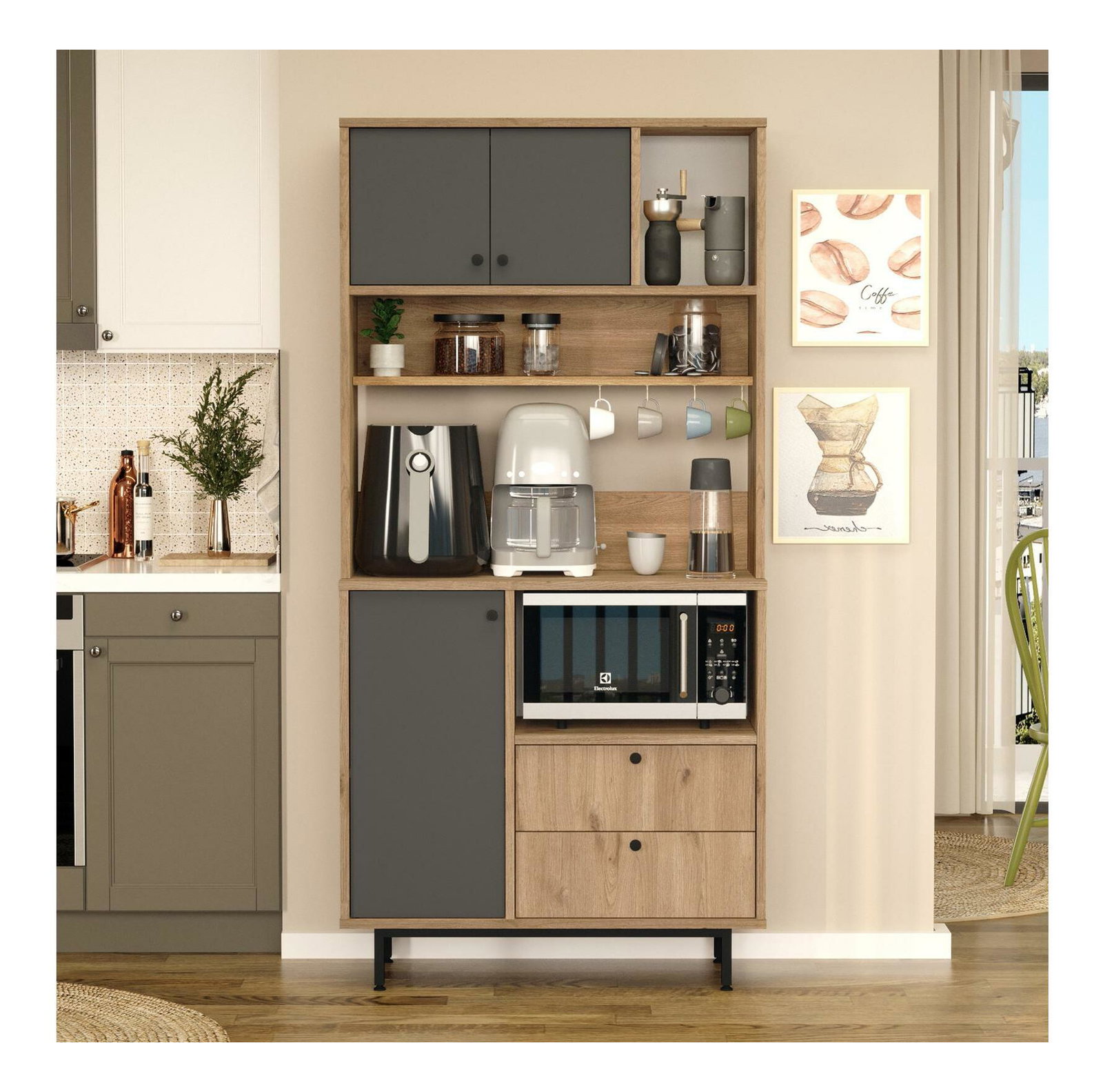 Dulap cu rafturi Rebutia 4 (stejar + antracit)