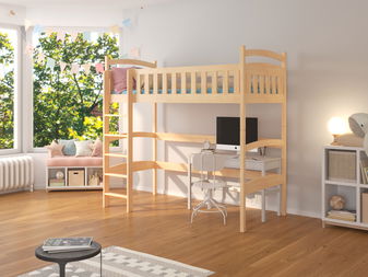 Pat etajat pentru copii 200x90 cm Milo (cu somieră) (Pin)