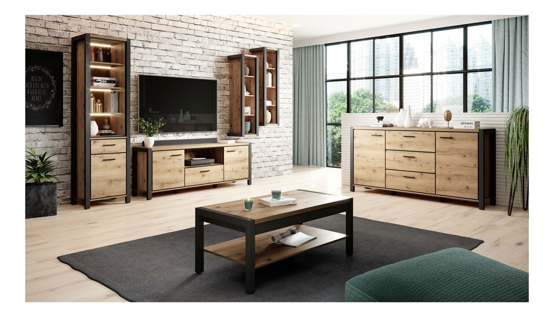 Mobilier living Armin 1 (stejar taurus + negru mat)