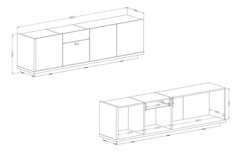 Masă TV Laree Typ 41 (stejar flagstaff + alb lucios)