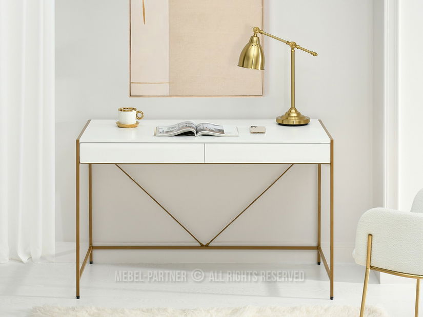 Birou PC Unica (lemn alb + auriu) *resigilat