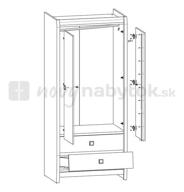 Šatníková skriňa BRW Loren SZF2D2S