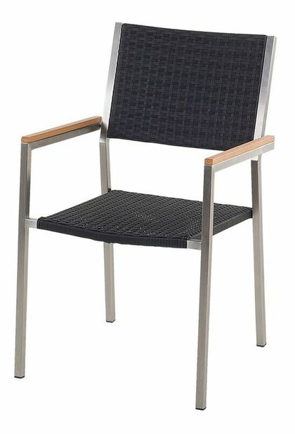 Záhradná jedálenská sada Grosso (čierna) (sklenená doska 180x90 cm) (ratanové stoličky) (sklo)