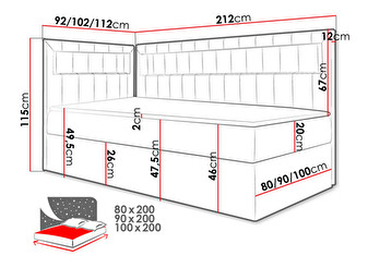 Jednolôžková posteľ 100 cm Rivaldi 3  (biela + čierna) (s roštom, matracom a úl. priestorom)