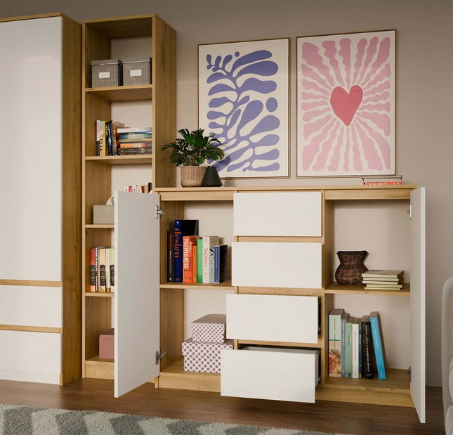 Comodă Musecalo 8 (stejar artisan + alb)