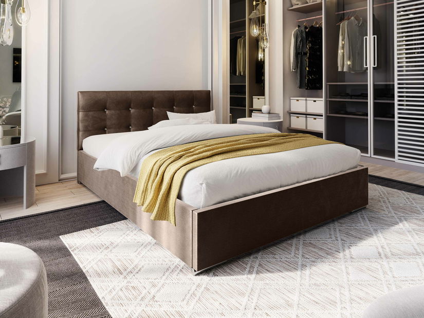 Pat matrimonial 160 cm Lonnie (maro) (cu somieră și sp. depozitare)