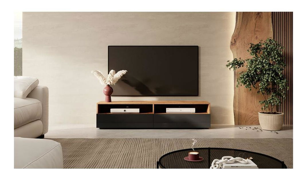 Tv szekrény/asztal Redcan 140 (világítással) (fekete + wotan tölgy)