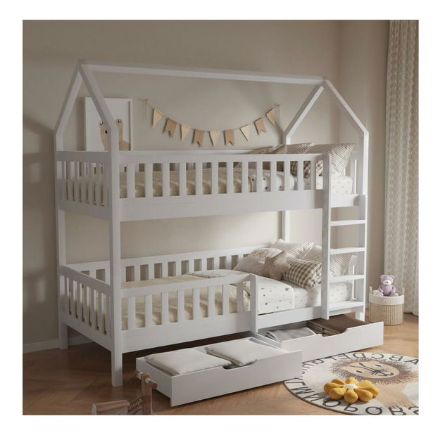 Pat etajat pentru copii 90 cm Virtuoso (alb) (cu somieră) (cu sp. depozitare)