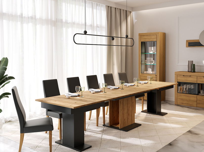 Blagovaonski stol Stuart (za 8 i više osoba) (crna + hrast craft zlatni)