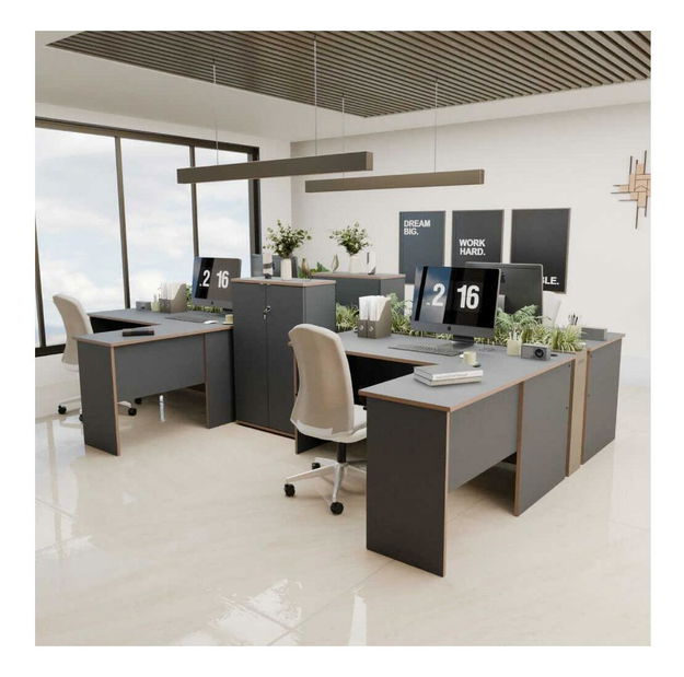 Kutni PC stolić Raven (antracit + hrast)