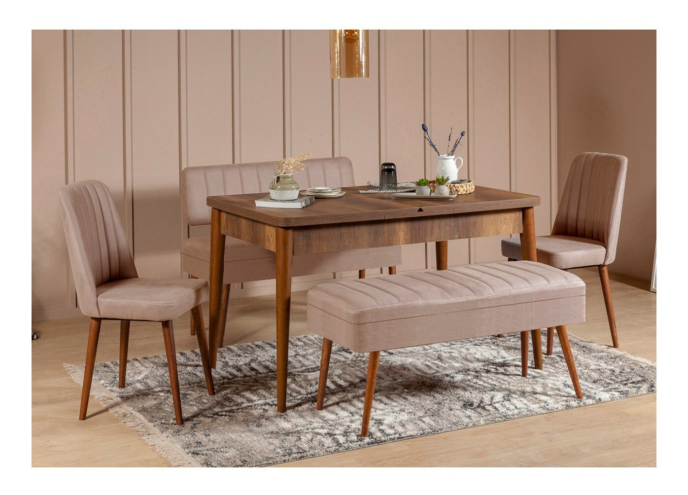 Jedálenský set Vlasta 2 (orech + béžová) (pre 6 osôb)