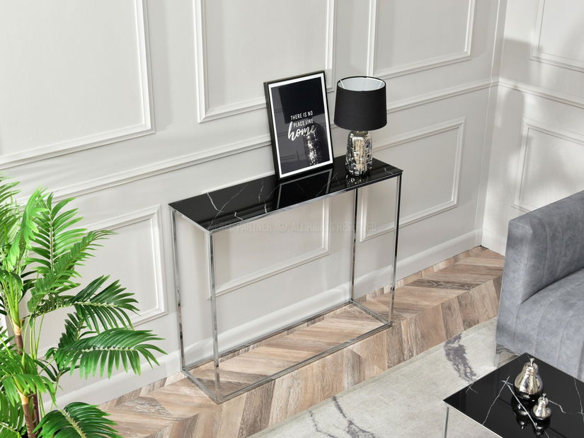 Konzolový stolík Bella Kons (čierny mramor + chrómová)