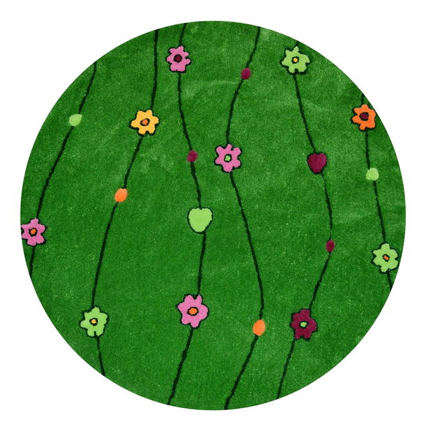 Ručne všívaný koberec (tuftovaný) Bakero Kids Flowers Green Round
