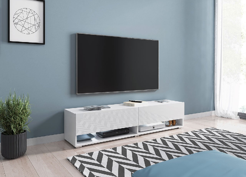TV szekrény Aldesia -140 (fehér + fényes fehér) (LED RGB világítás színes)