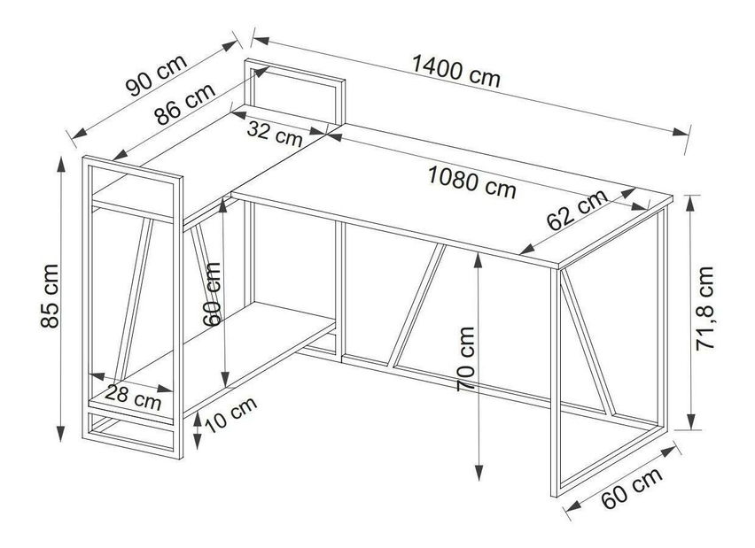 Íróasztal Nidupe 6 (zafír tölgy + fehér) 