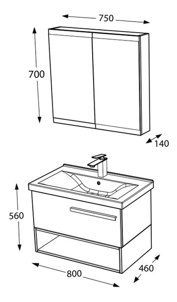 Set mobilier baie Bonoco 80 (gri)