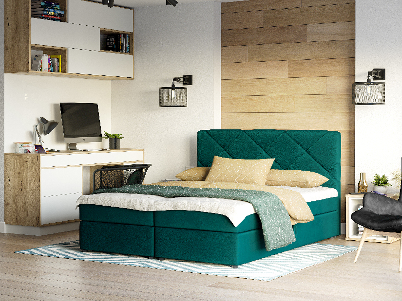 Manželská posteľ Boxspring 140x200 cm Karum (tmavozelená) (s roštom a matracom)