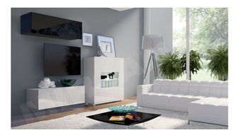 Obývacia stena Bralani IX (lesk čierny + lesk biely) (bez osvetlenia) *výpredaj