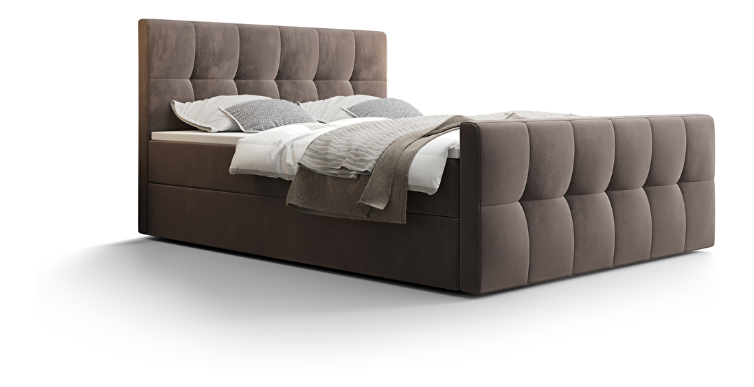 Manželská posteľ Boxspring 140 cm Macheta Comfort (hnedá) (s matracom a úložným priestorom)