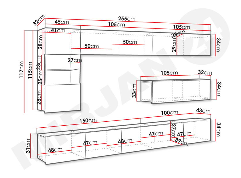 Obývacia stena IV Badiani (Biela + Biely lesk)