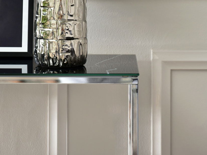 Măsuță consolă Bella Kons (marmură negru + crom)